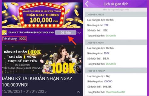 7Clubs tặng 100k .
